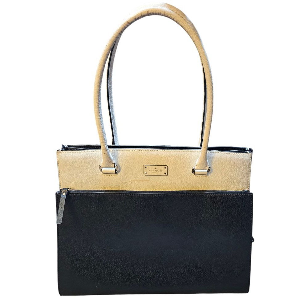 Kate Spade Leather Grove Street Maeve Black Cream Tote Shoulder Bag